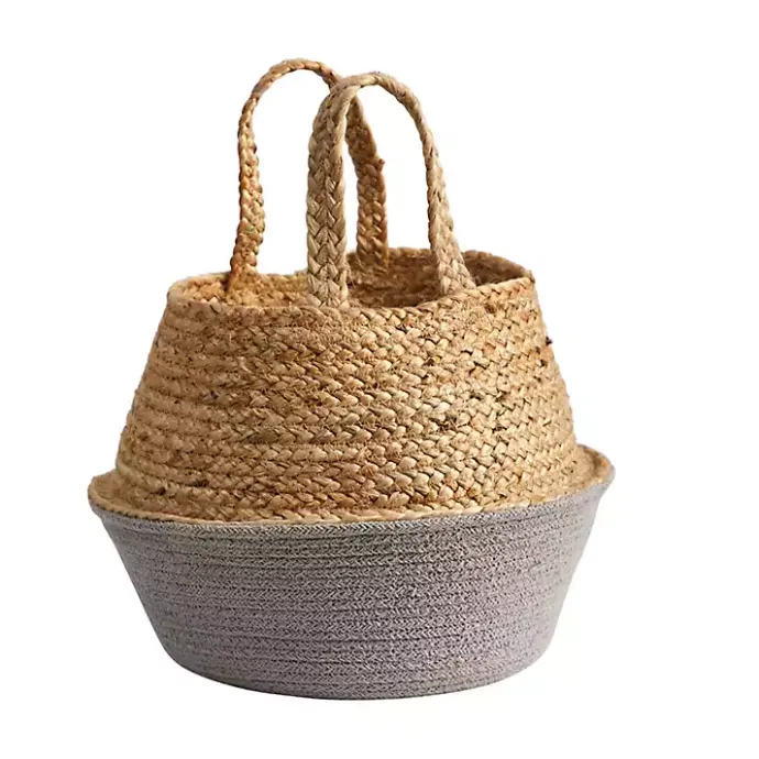 Kirklands Home Natural and Gray Woven Jute Planter Basket