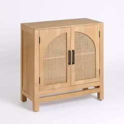 Outlet Kirklands Home Natural Arch Cane and Wood Cabinet Tan