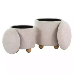 Kirklands Home Natural Bacci Nesting Ottomans, Set of 2 Tan