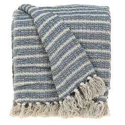 Best Kirklands Home Natural Striped Woven Tassel Throw Blue