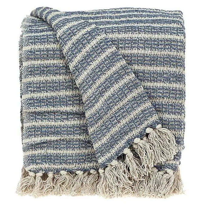 Best Kirklands Home Natural Striped Woven Tassel Throw Blue