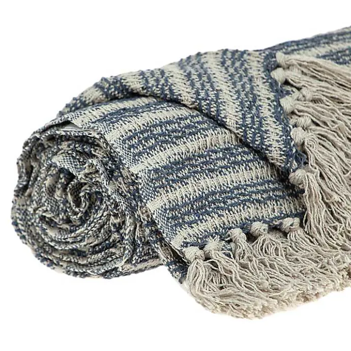 Best Kirklands Home Natural Striped Woven Tassel Throw Blue