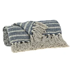 Best Kirklands Home Natural Striped Woven Tassel Throw Blue