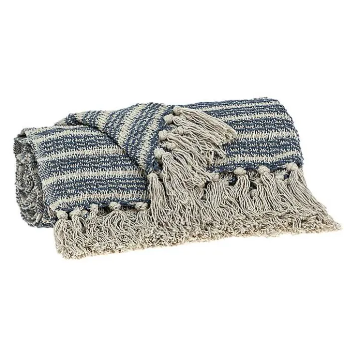 Best Kirklands Home Natural Striped Woven Tassel Throw Blue