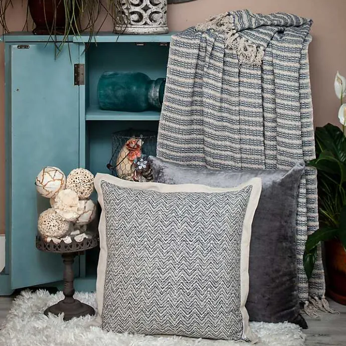 Best Kirklands Home Natural Striped Woven Tassel Throw Blue