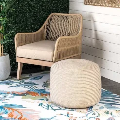 Sale Kirklands Home Natural Cable Braided Pouf Tan