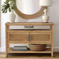 Best Kirklands Home Natural Cane Martha Sterwart Console Table Tan