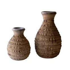 Clearance Kirklands Home Natural Carved Textured Wood Vases, Set of 2 Brown