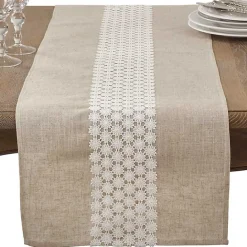 Sale Kirklands Home Natural Daisy Lace Linen Table Runner