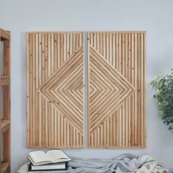 Sale Kirklands Home Natural Diamond Wood Panel Wall Plaques, Set of 2 Brown