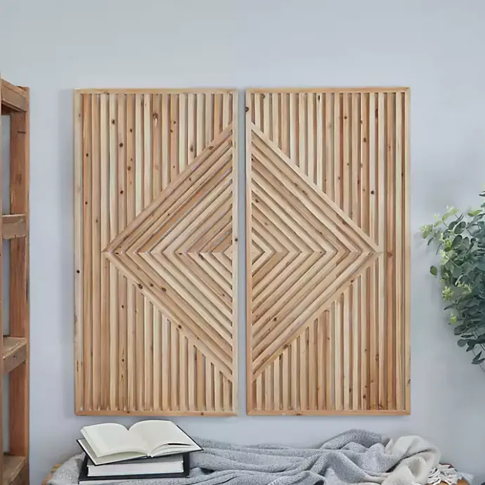 Sale Kirklands Home Natural Diamond Wood Panel Wall Plaques, Set of 2 Brown