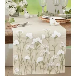 Sale Kirklands Home Natural Embroidered Floral Table Runner