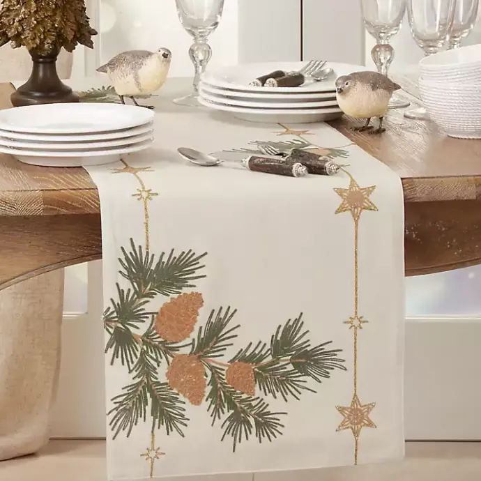 Best Kirklands Home Natural Embroidered Pinecone Table Runner