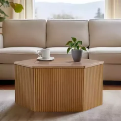 Best Kirklands Home Natural Fluted Hexagon Coffee Table Tan
