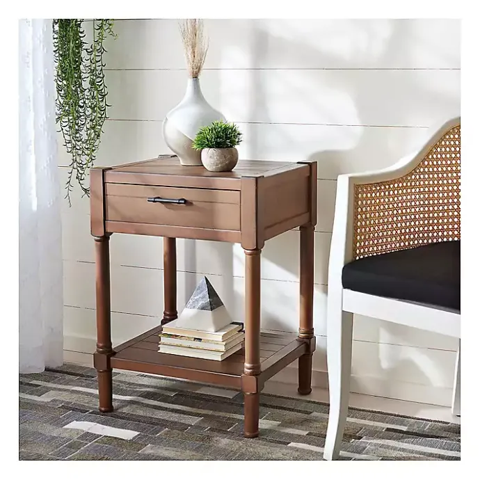 Outlet Kirklands Home Natural Geometric Industrial Pull Accent Table Brown