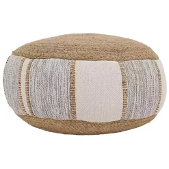 Clearance Kirklands Home Natural Gray and White Striped Jute Pouf