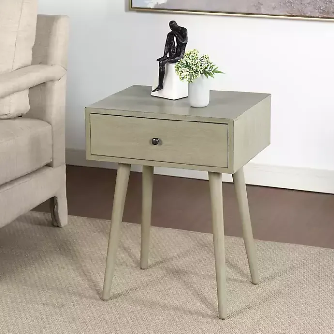 Best Kirklands Home Natural Wood 1-Drawer Arthur Accent Table Gray