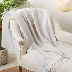 Sale Kirklands Home Natural Herringbone Faux Mohair Throw Ivory