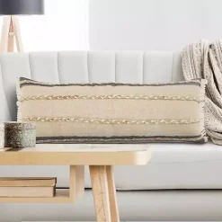 Clearance Kirklands Home Natural Jute Braided Stripe Lumbar Pillow