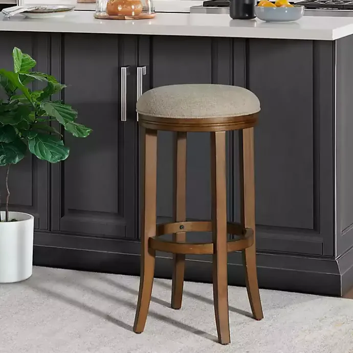 Clearance Kirklands Home Natural Linen and Wood Bar Stool Tan