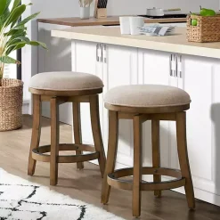 Hot Kirklands Home Natural Linen Barrel Base Swivel Counter Stool Set Tan