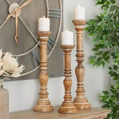 Discount Kirklands Home Natural Mango Wood Carved Candle Holders, Set of 3 Tan