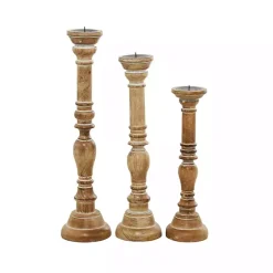 Discount Kirklands Home Natural Mango Wood Carved Candle Holders, Set of 3 Tan