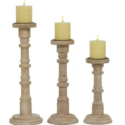 Sale Kirklands Home Natural Mango Wood Pillar Candle Holders, Set of 3 Brown