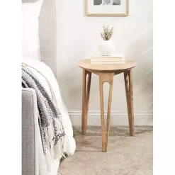 Hot Kirklands Home Natural Mango Wood Round Kershaw Accent Table Tan