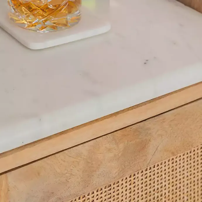 Best Kirklands Home Natural Marble Rattan Front Bar Cabinet