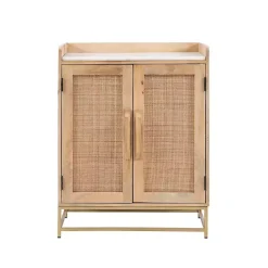 Best Kirklands Home Natural Marble Rattan Front Bar Cabinet