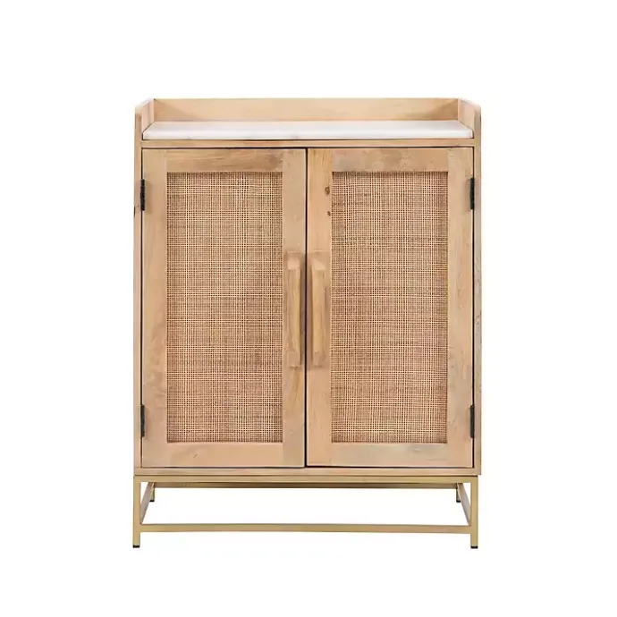 Best Kirklands Home Natural Marble Rattan Front Bar Cabinet