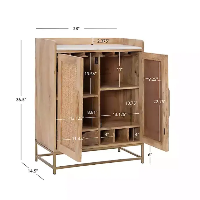 Best Kirklands Home Natural Marble Rattan Front Bar Cabinet