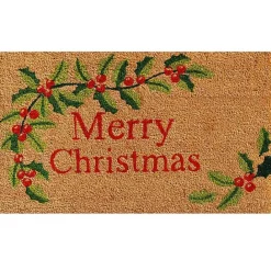 Outlet Kirklands Home Natural Merry Christmas Holly Coir Doormat