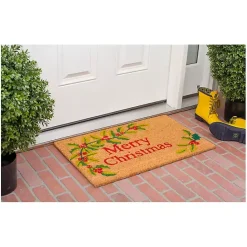 Outlet Kirklands Home Natural Merry Christmas Holly Coir Doormat