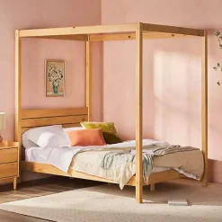 New Kirklands Home Natural Pine Canopy Full Bed Tan