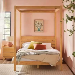 New Kirklands Home Natural Pine Canopy Full Bed Tan