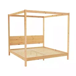 Discount Kirklands Home Natural Pine Canopy King Bed Tan