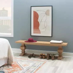 Outlet Kirklands Home Natural Pine Wood Knotted Column Bench Tan