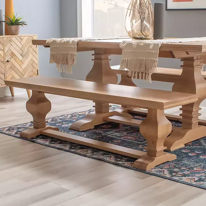 Outlet Kirklands Home Natural Pine Wood Knotted Column Bench Tan