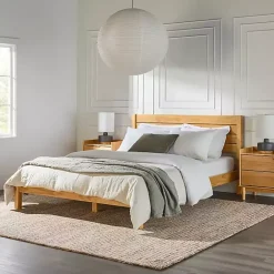 Online Kirklands Home Natural Pine Wood Slatted Headboard Queen Bed Tan