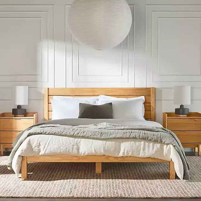 Online Kirklands Home Natural Pine Wood Slatted Headboard Queen Bed Tan