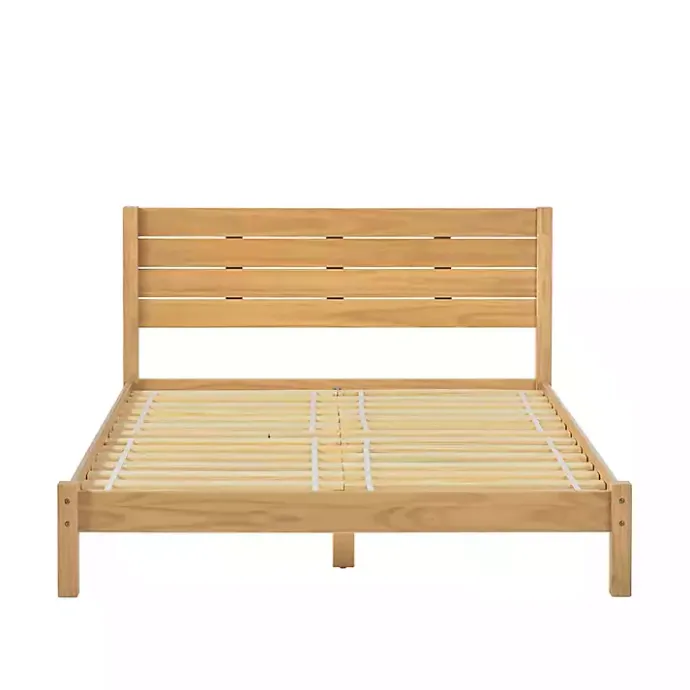 Online Kirklands Home Natural Pine Wood Slatted Headboard Queen Bed Tan