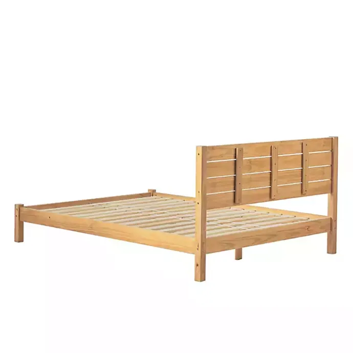 Online Kirklands Home Natural Pine Wood Slatted Headboard Queen Bed Tan