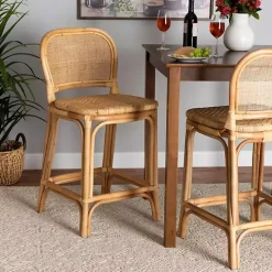 New Kirklands Home Natural Rat Adrena Counter Stool Tan