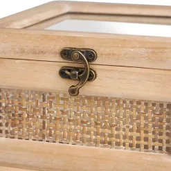 New Kirklands Home Natural Rat and Glass Top Boxes, Set of 2 Tan