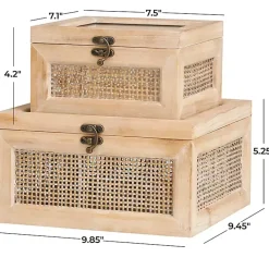 New Kirklands Home Natural Rat and Glass Top Boxes, Set of 2 Tan