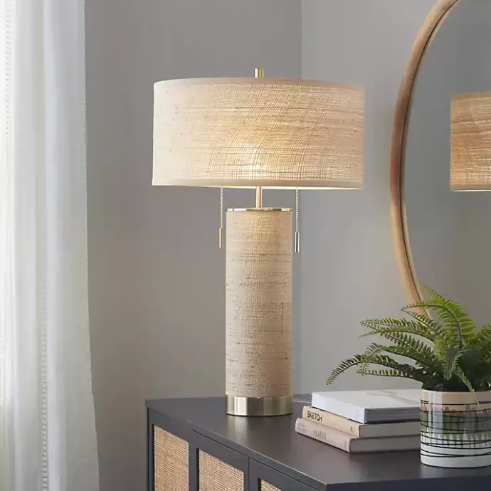 Sale Kirklands Home Natural Rattan and Gold Metal Table Lamp