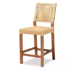 Outlet Kirklands Home Natural Rat and Wood Counter Stool Tan