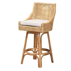 Kirklands Home Natural Rattan Bella Swivel Bar Stool White